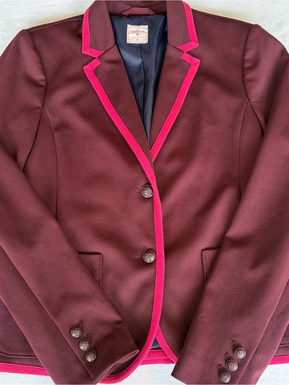 Academia Preppy Gap Burgundy Blazer Jacket with Pink Trim Size 4